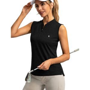 Woman’s black Large Sleeveless Golf Shirt Zip Up Tennis Lightweight Quick Dry